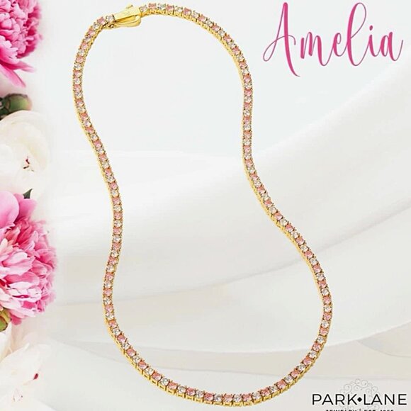 Park Lane Jewelry - Rare Park Lane Amelia Necklace Pink and Clear CZ Tennis Necklace